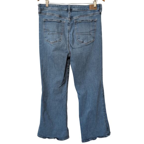 American Eagle Jeans Women Size 14* (32x30) Super Hi-Rise Flare Medium Wash - Picture 2 of 10
